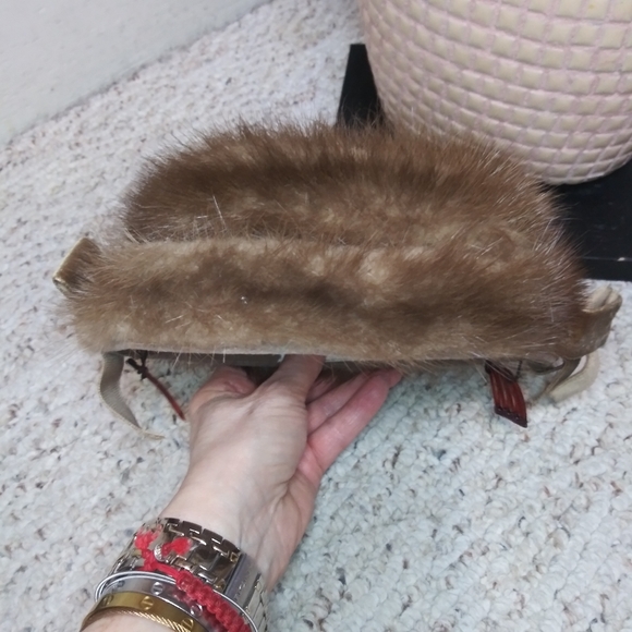 Vintage Stix Baer & Fuller Velvet Bow Trimmed Oval Brown Mink Hat - Picture 5 of 12